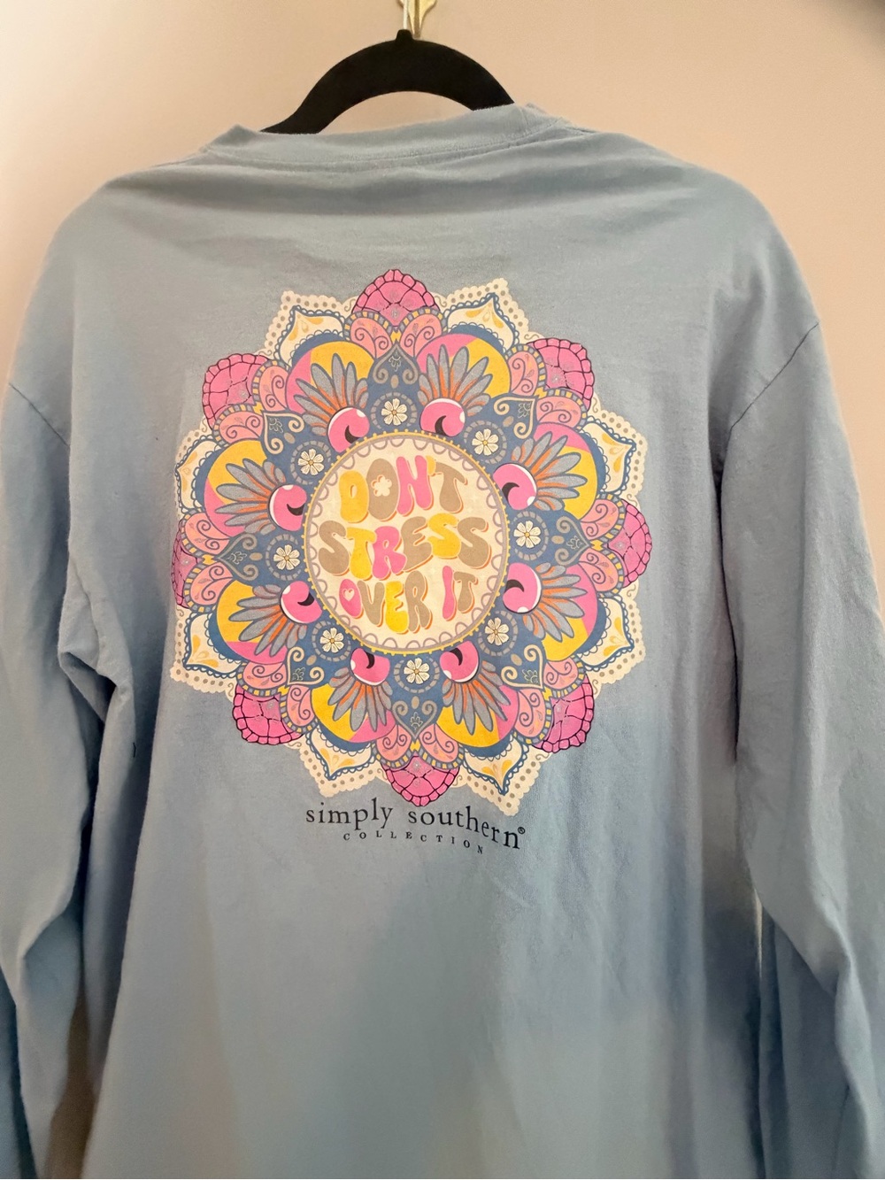 Simply Southern Light Blue Long Sleeve Tee with Colorful Mandala